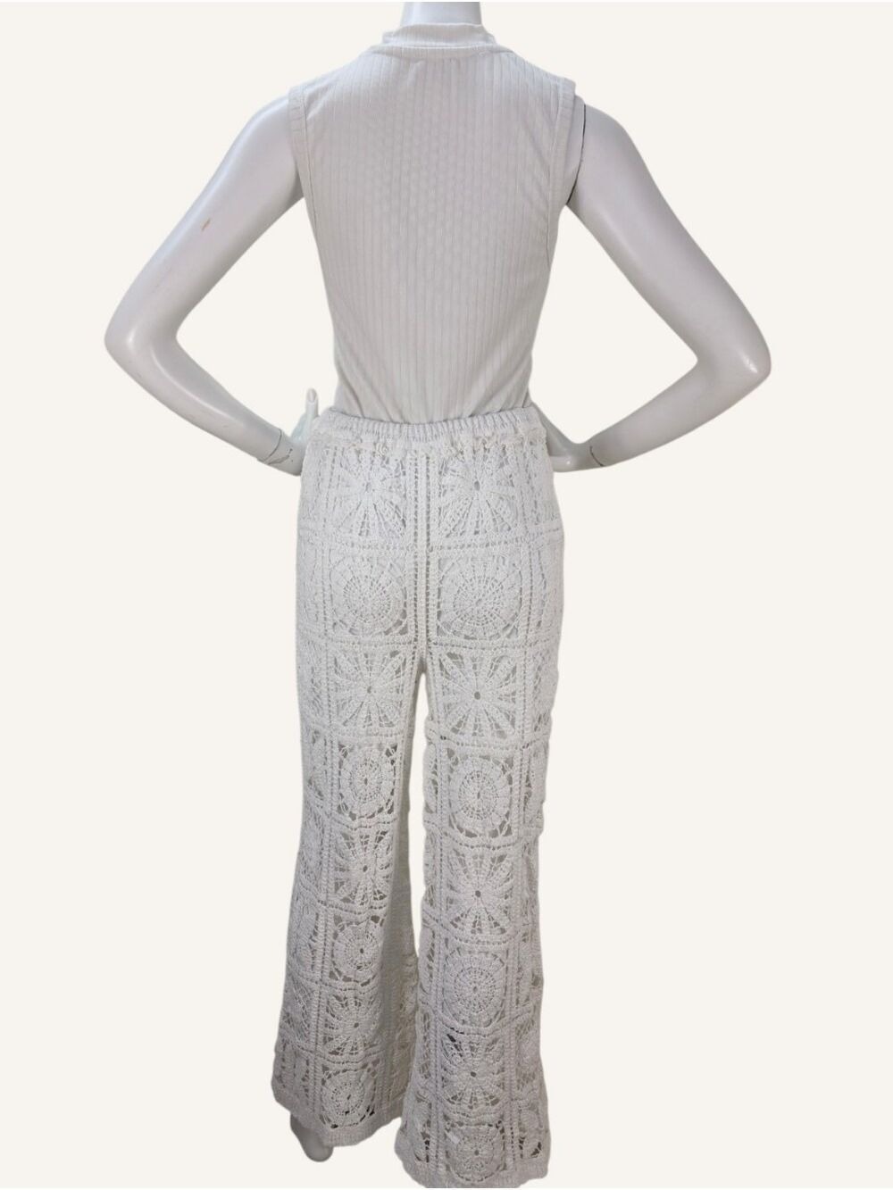 POL Noa Crochet Pants Cloud White Wide Leg Boho Resort Cover Up OS NWT - Picture 3 of 11